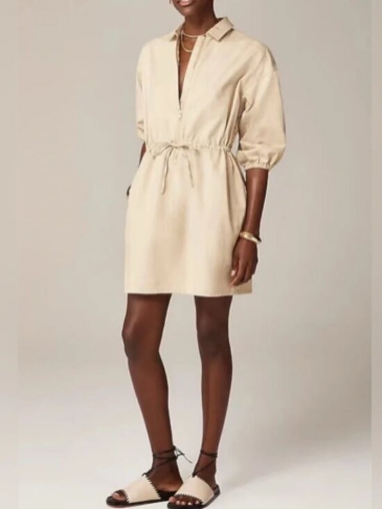 J. Crew Dresses & Skirts - J. CREW Utility Cinched Zip Up Dress Drapey Cotton Khaki Cream Tan Beige Small